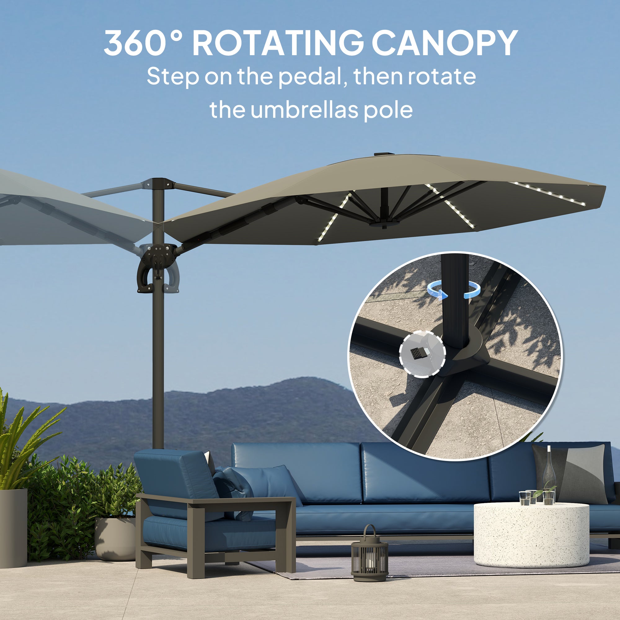3(m) Cantilever Garden Parasol with Solar Powered Lights, Crank