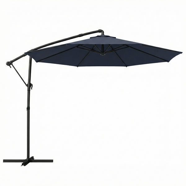 10 ft Offset Patio Umbrella with Cover, Round Hanging Cantilever Umbrella with 6-Position 360° Rotation, Crank Handle, Tilt, Cross Base, Heavy Duty Outdoor Umbrella for Garden, Navy Blue