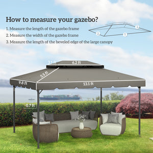 Outsunny 13.1' x 9.8' Gazebo Replacement Canopy, Gazebo Top Cover with Double Vented Roof for Garden Patio Outdoor (TOP ONLY), Light Gray