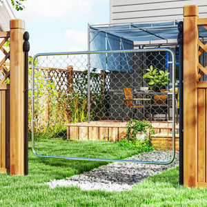 Garden Gate Chain Link Fence Gate, Galvanized Steel Garden Door for Yard Entrance Way, 26-71 in. W x 4 ft. H, Silver