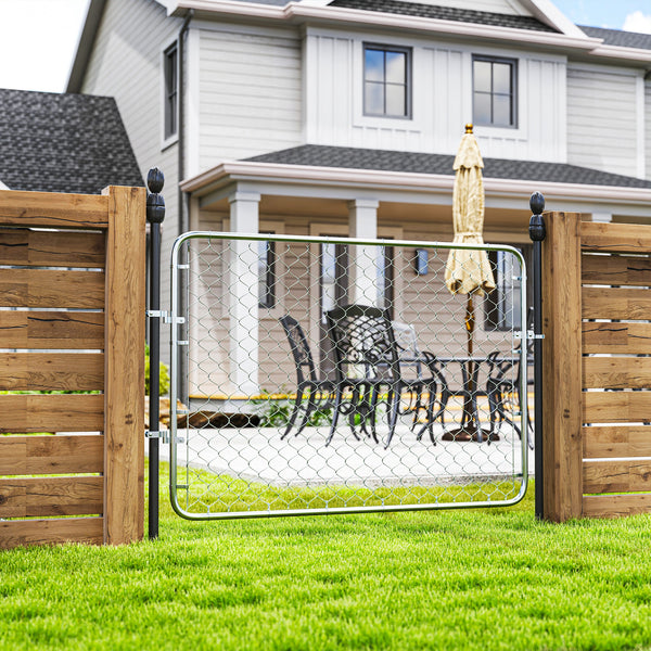 Garden Gate Chain Link Fence Gate, Galvanized Steel Garden Door for Yard Entrance Way, 26-71 in. W x 4 ft. H, Silver