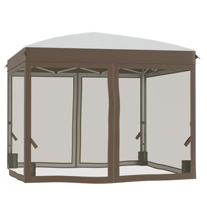 10' x 10' Pop Up Canopy Tent with Netting, Instant Sun Shelter, Tents for Parties, Height Adjustable, with Wheeled Carry Bag and 4 Sand Bags for Outdoor, Garden, Patio, Cream