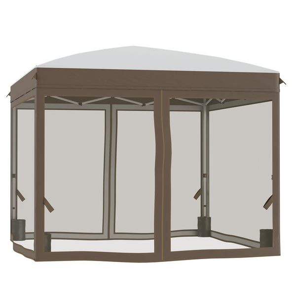 10' x 10' Pop Up Canopy Tent with Netting, Instant Sun Shelter, Tents for Parties, Height Adjustable, with Wheeled Carry Bag and 4 Sand Bags for Outdoor, Garden, Patio, Cream