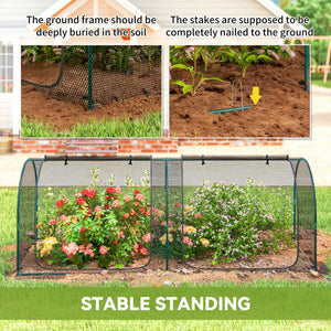 8' x 3' Crop Cage, Plant Protection Tent, with Two Zippered Doors and 4 Ground Stakes, for Garden, Yard, Lawn, Black