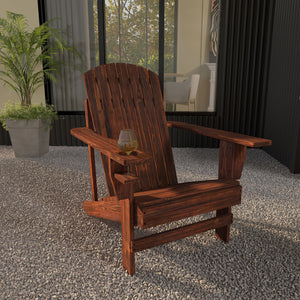 Outsunny Wooden Adirondack Chair, Outdoor Patio Lawn Chair with Cup Holder, Weather Resistant Lawn Furniture, Classic Lounge for Deck, Garden, Backyard, Fire Pit, Brown