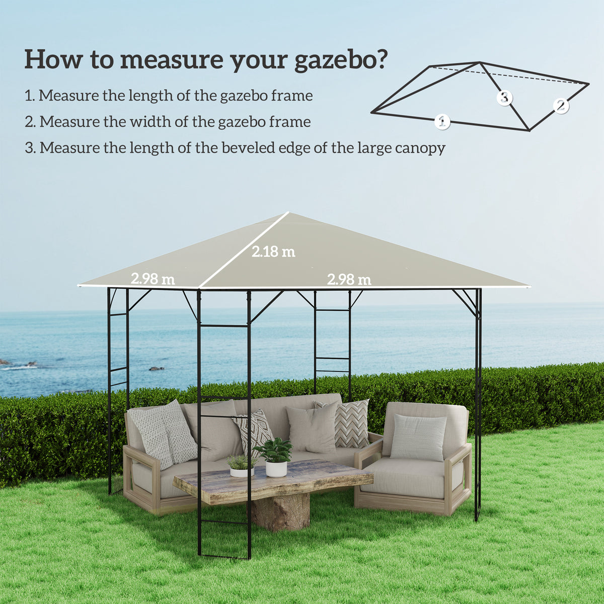 Outsunny 3 x 3m Gazebo Replacement Cover with Drain Holes, Grey