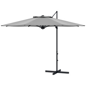 10 FT Cantilever Patio Umbrella, Round Hanging Offset Umbrella with 360°Rotation, Crank, Tilt, Cross Base, 8 Ribs, Air Vent, Outdoor Umbrella for Garden, Backyard, Grey