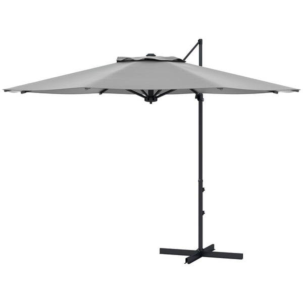 10 FT Cantilever Patio Umbrella, Round Hanging Offset Umbrella with 360°Rotation, Crank, Tilt, Cross Base, 8 Ribs, Air Vent, Outdoor Umbrella for Garden, Backyard, Grey