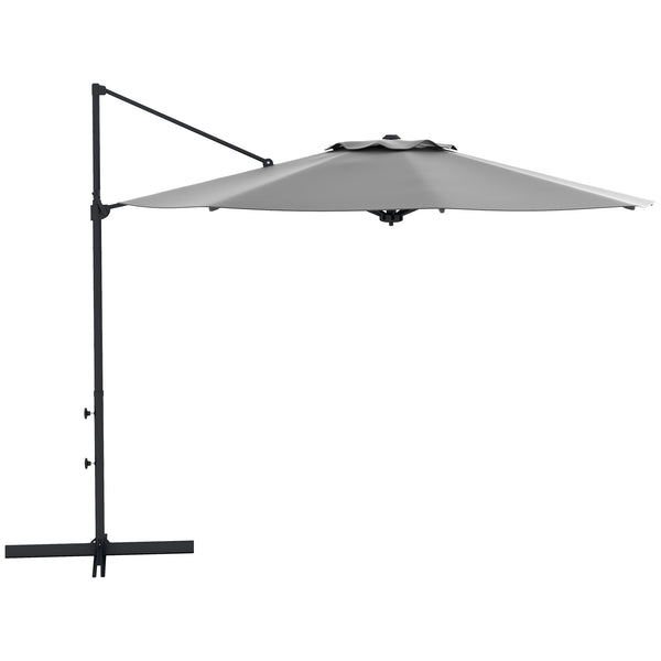10 FT Cantilever Patio Umbrella, Round Hanging Offset Umbrella with 360°Rotation, Crank, Tilt, Cross Base, 8 Ribs, Air Vent, Outdoor Umbrella for Garden, Backyard, Grey