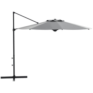 10 FT Cantilever Patio Umbrella, Round Hanging Offset Umbrella with 360°Rotation, Crank, Tilt, Cross Base, 8 Ribs, Air Vent, Outdoor Umbrella for Garden, Backyard, Grey