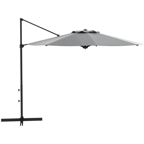 10 FT Cantilever Patio Umbrella, Round Hanging Offset Umbrella with 360°Rotation, Crank, Tilt, Cross Base, 8 Ribs, Air Vent, Outdoor Umbrella for Garden, Backyard, Grey