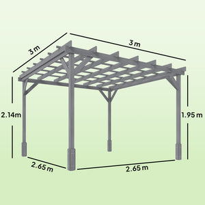 3 x 3 m Wooden Pergola Kit, Decorative Garden Gazebo Shelter with Stable Structure for Climbing Vines, Flowers, Grey