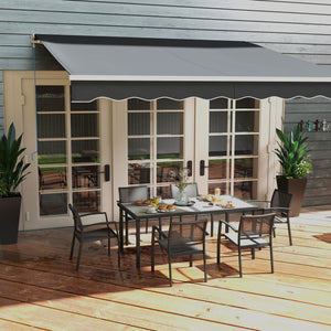 6 Seater Garden Dining Set, Stackable Armchairs and Wood-like Top Table, Space-Saving Outdoor Table and Chairs with Breathable Mesh Seat, Garden Furniture Set, Grey