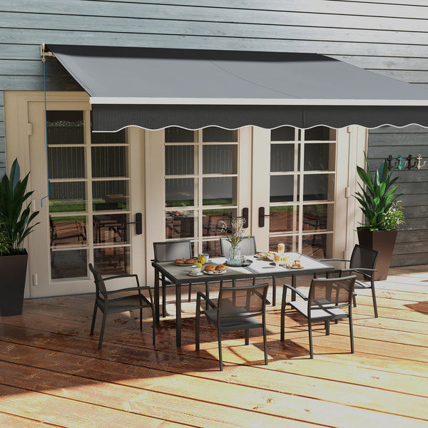 6 Seater Garden Dining Set, Stackable Armchairs and Wood-like Top Table, Space-Saving Outdoor Table and Chairs with Breathable Mesh Seat, Garden Furniture Set, Grey