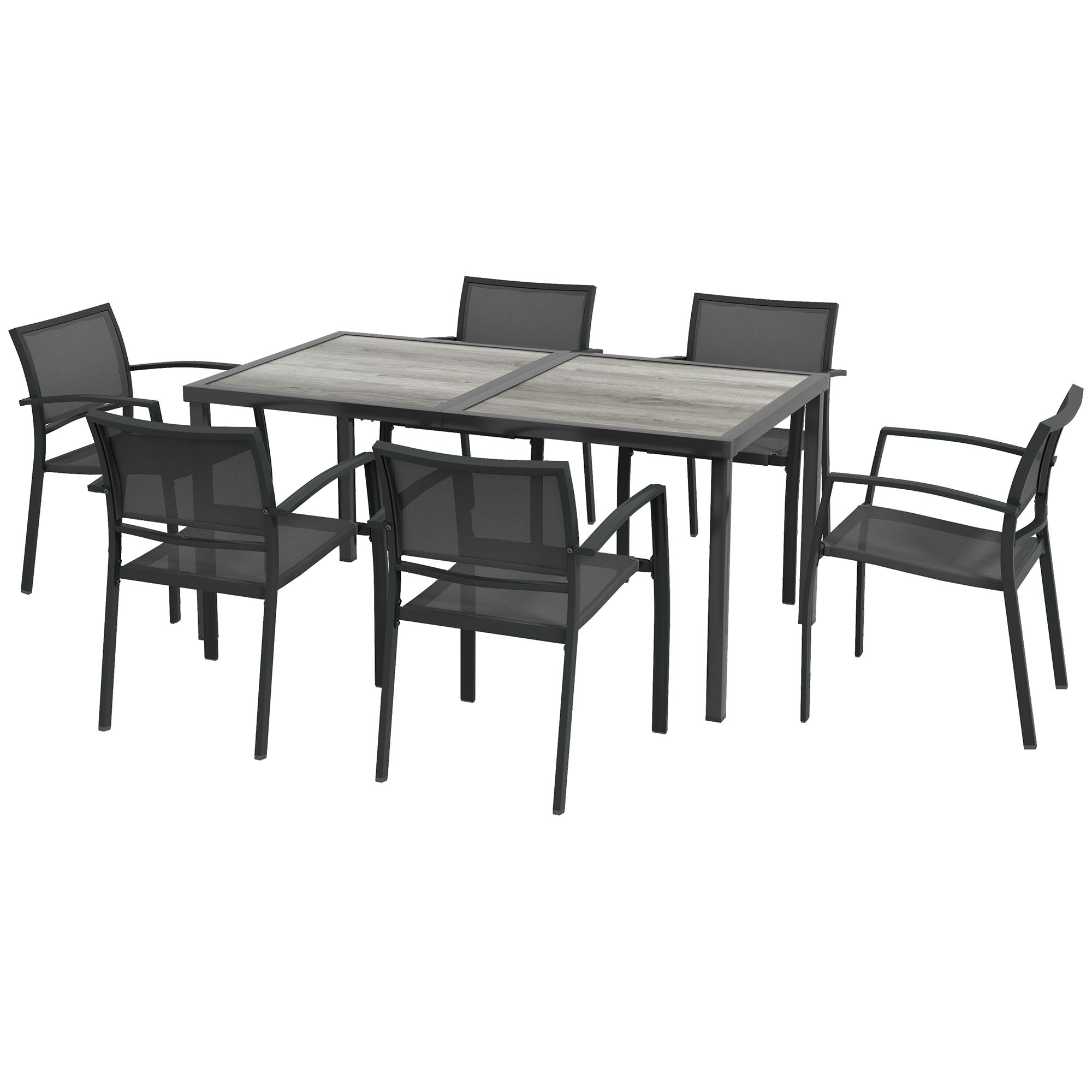 Pieces Outdoor Dining Set w/ Stackable Chairs, Patio Table Chairs w/ Mesh Seat, Black