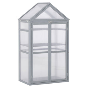 Garden Cold Frame Polycarbonate Greenhouse with Adjustable Shelves, Double Doors, Openable Top Covers, Grow House for Flower Vegetable Plants, 80 x 47 x 138cm, Grey