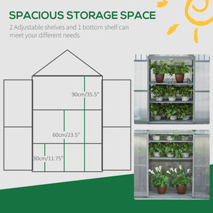 Garden Cold Frame Polycarbonate Greenhouse with Adjustable Shelves, Double Doors, Openable Top Covers, Grow House for Flower Vegetable Plants, 80 x 47 x 138cm, Grey