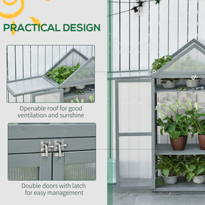 Garden Cold Frame Polycarbonate Greenhouse with Adjustable Shelves, Double Doors, Openable Top Covers, Grow House for Flower Vegetable Plants, 80 x 47 x 138cm, Grey