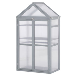 Garden Cold Frame Polycarbonate Greenhouse with Adjustable Shelves, Double Doors, Openable Top Covers, Grow House for Flower Vegetable Plants, 80 x 47 x 138cm, Grey
