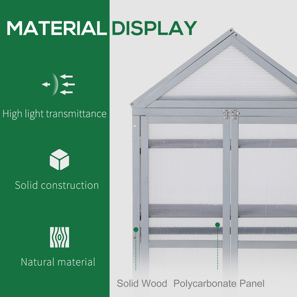Garden Cold Frame Polycarbonate Greenhouse with Adjustable Shelves, Double Doors, Openable Top Covers, Grow House for Flower Vegetable Plants, 80 x 47 x 138cm, Grey