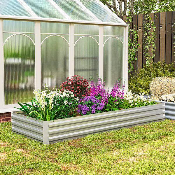 Galvanized Raised Garden Bed, 8' x 3' x 1' Metal Planter Box, for Growing Vegetables, Flowers, Herbs, Succulents, Silver