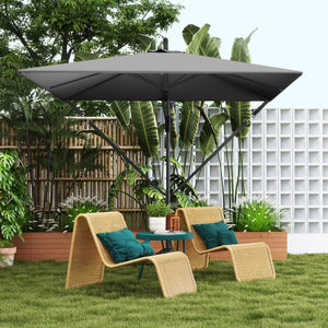 Patio Offset Umbrella UPF 50+ UV Protection, Water-Resistant, Crank Parasol with Base, Cover & Wind Securing, Tiltable Garden Umbrella for Balcony & Patio, Grey