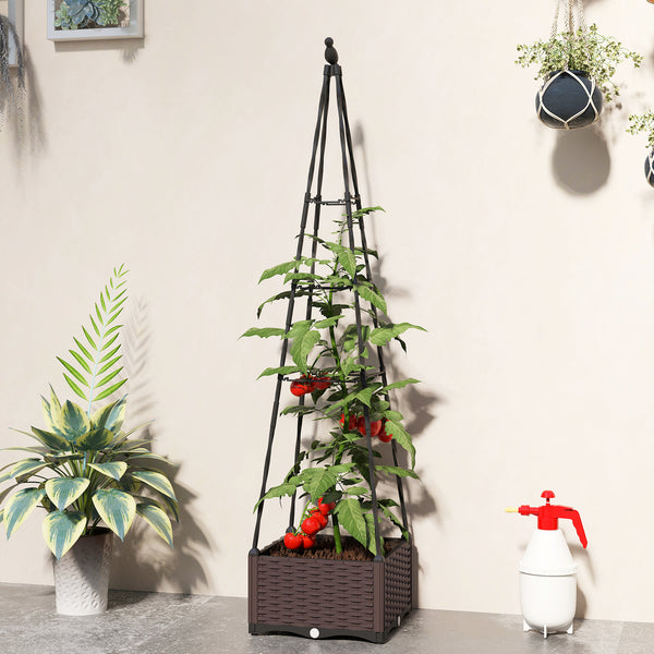 Raised Bed for Garden, Raised Garden Bed Planter Box with Trellis and Self Watering, Tomato Cage with Drainage Holes and Plugs for Climbing Plants Flowers Vegetable Herbs, 40 x 40 x 175 cm