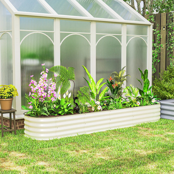 8' x 2' x 1' Galvanized Raised Garden Bed Kit, Outdoor Metal Elevated Planter Box with Safety Edging, Easy DIY Stock Tank for Growing Flowers, Herbs & Vegetables, Cream