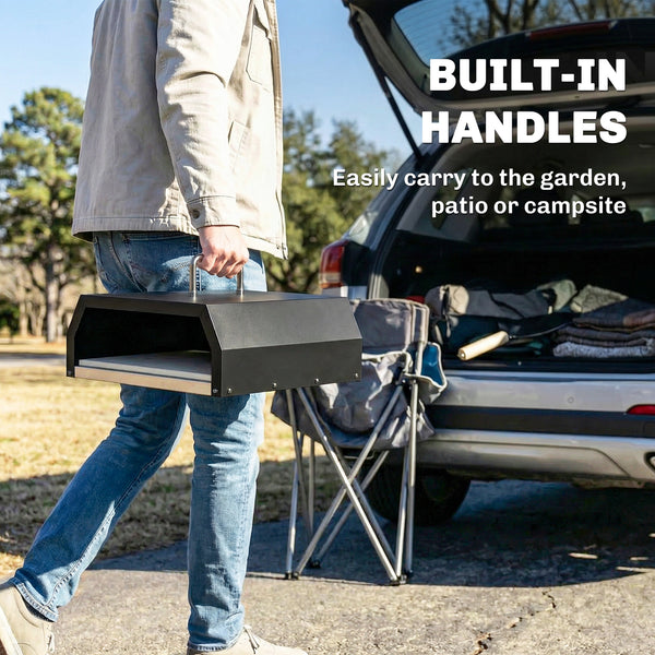 3 in 1 Outdoor Pizza Oven, Portable Wood Fired Pizza Maker with Handles, Stone and Peel, Charcoal BBQ Grill for Garden, Party, Camping, Picnic
