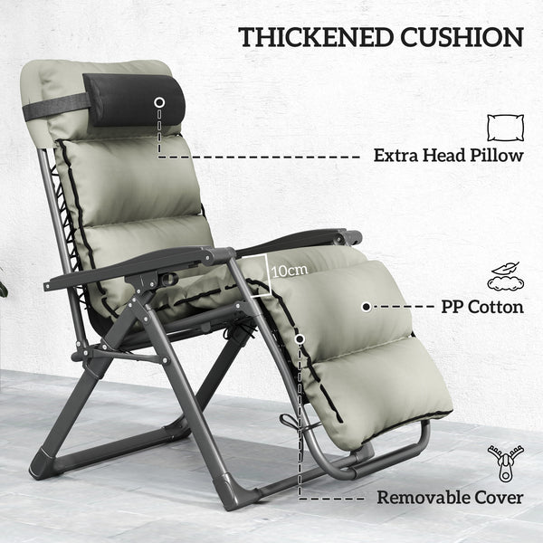 Zero Gravity Chairs Set of 2, Folding Reclining Garden Chair, Outdoor Sun Lounger with Cushion, Garden Recliner Chairs with Headrest and Cup Phone Holder Tray for Beach, Grey