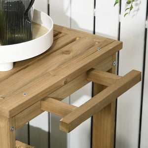 Outdoor Bar Cart, Wood Rolling Home Bar & Serving Cart with 2 Shelves, Wine Bottle Holders for Garden, Dining Room, Natural