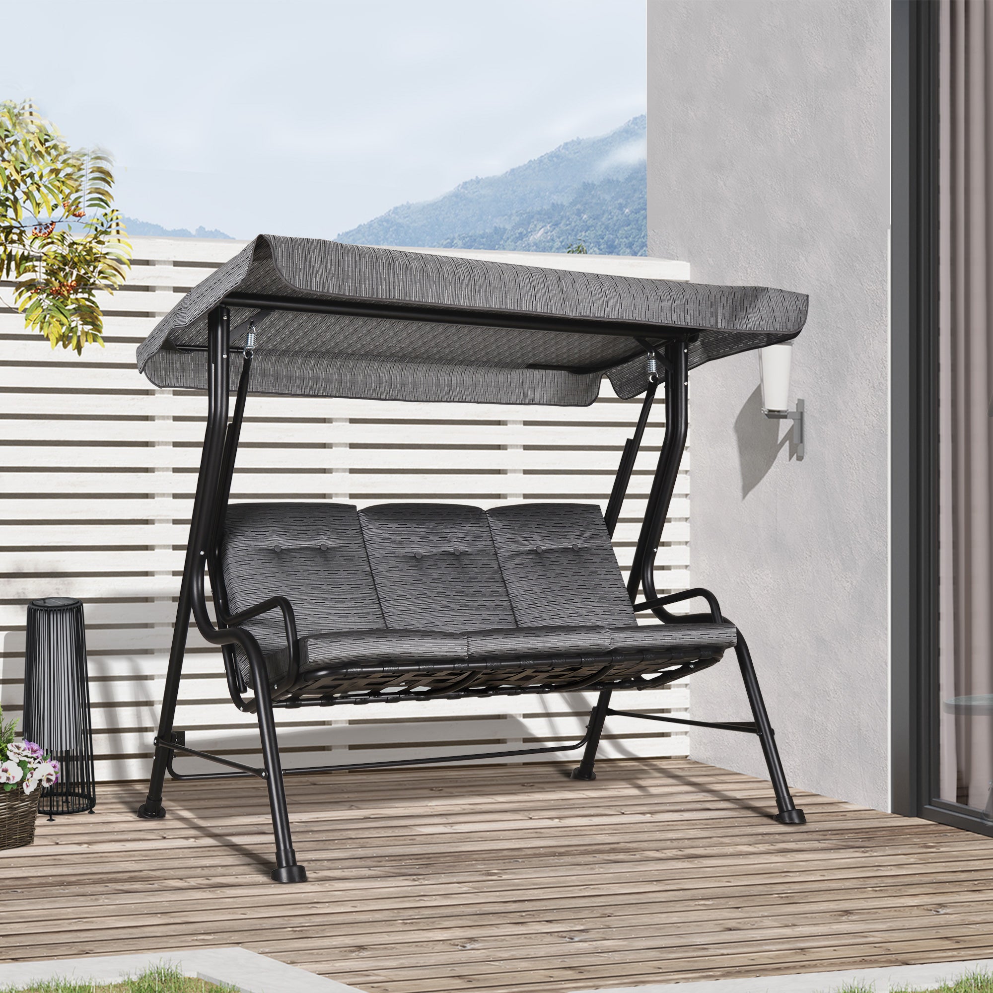 Outsunnny 3-Person Porch Swing Chair, Patio Swing Bench with