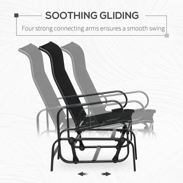 Outdoor Gliding Rocking Chair with Sturdy Metal Frame Garden Comfortable Swing Chair for Patio, Garden and Poolside, Black