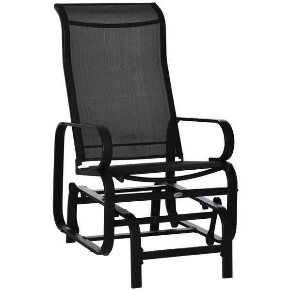 Outdoor Gliding Rocking Chair with Sturdy Metal Frame Garden Comfortable Swing Chair for Patio, Garden and Poolside, Black