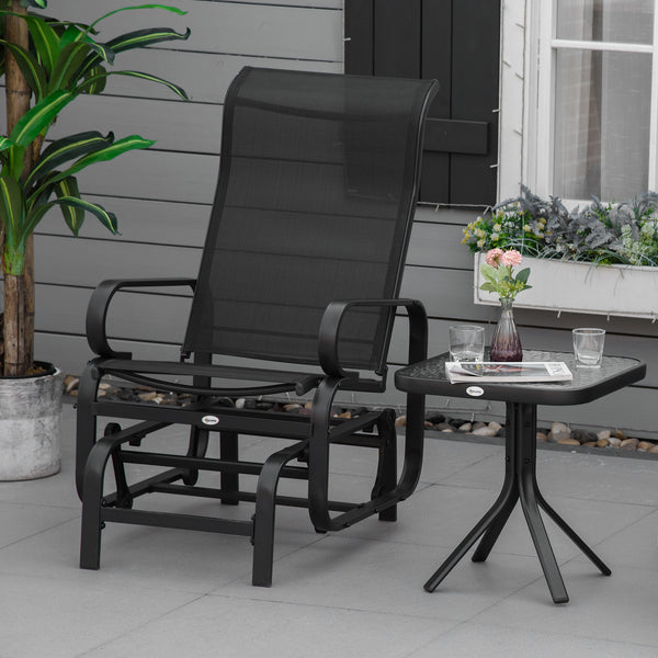 Outdoor Gliding Rocking Chair with Sturdy Metal Frame Garden Comfortable Swing Chair for Patio, Garden and Poolside, Black