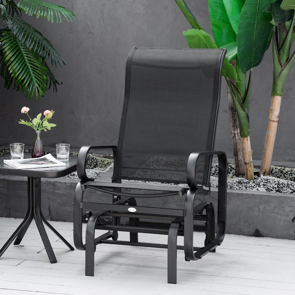 Outdoor Gliding Rocking Chair with Sturdy Metal Frame Garden Comfortable Swing Chair for Patio, Garden and Poolside, Black