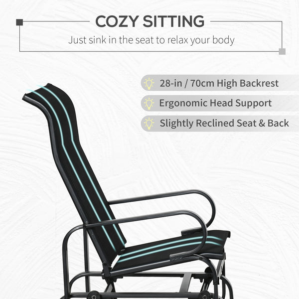 Outdoor Gliding Rocking Chair with Sturdy Metal Frame Garden Comfortable Swing Chair for Patio, Garden and Poolside, Black