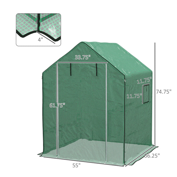 Outsunny Set of 2 Walk-in Greenhouse Replacement Covers for Model 01-0472 w/ Roll-up Door and Mesh Windows, 55"x56.25"x74.75" Reinforced Anti-Tear PE Hot House Cover (Frame Not Included), White Green