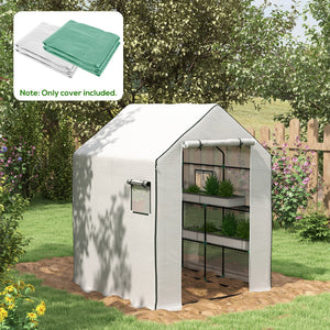 Outsunny Set of 2 Walk-in Greenhouse Replacement Covers for Model 01-0472 w/ Roll-up Door and Mesh Windows, 55"x56.25"x74.75" Reinforced Anti-Tear PE Hot House Cover (Frame Not Included), White Green