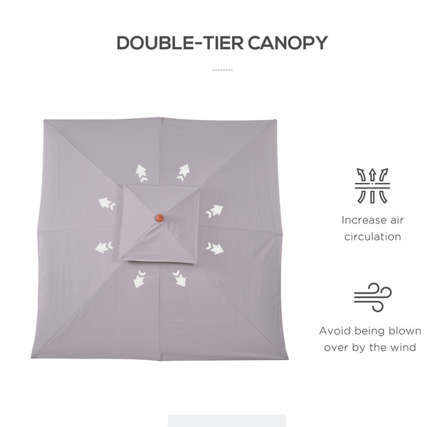 3 x 3 (m) Garden Umbrella, Large Parasol, Outdoor Sunshade Canopy with Double Tier, Grey