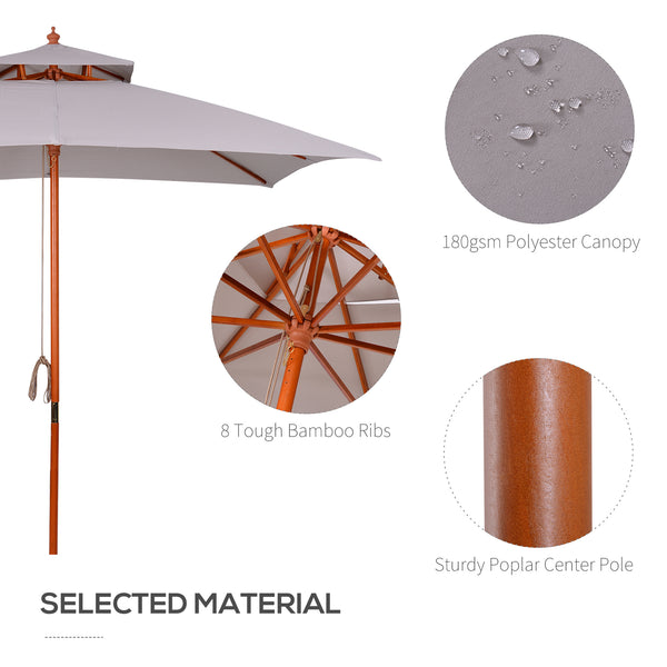 3 x 3 (m) Garden Umbrella, Large Parasol, Outdoor Sunshade Canopy with Double Tier, Grey