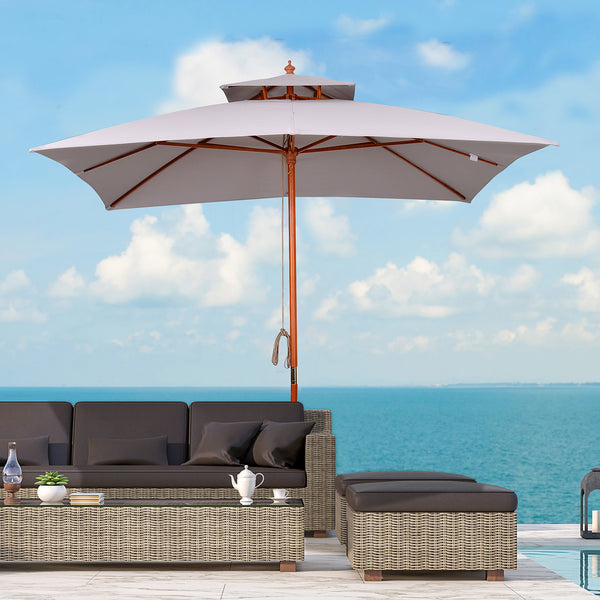 3 x 3 (m) Garden Umbrella, Large Parasol, Outdoor Sunshade Canopy with Double Tier, Grey