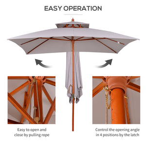 3 x 3 (m) Garden Umbrella, Large Parasol, Outdoor Sunshade Canopy with Double Tier, Grey