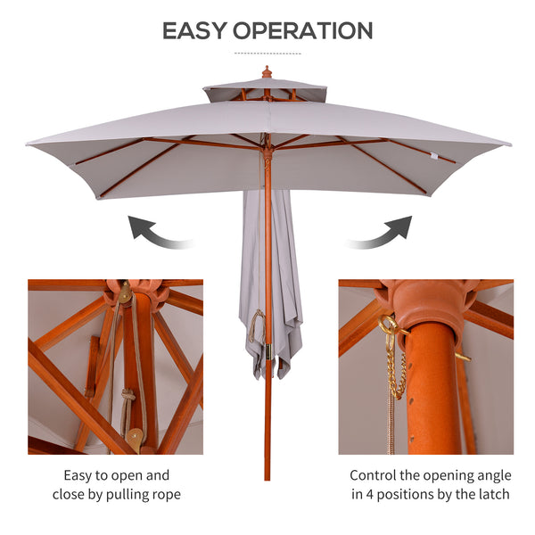 3 x 3 (m) Garden Umbrella, Large Parasol, Outdoor Sunshade Canopy with Double Tier, Grey
