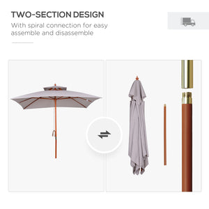 3 x 3 (m) Garden Umbrella, Large Parasol, Outdoor Sunshade Canopy with Double Tier, Grey