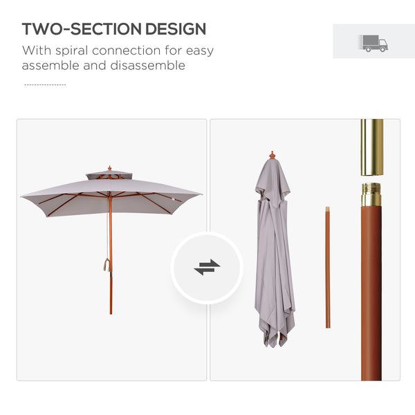 3 x 3 (m) Garden Umbrella, Large Parasol, Outdoor Sunshade Canopy with Double Tier, Grey