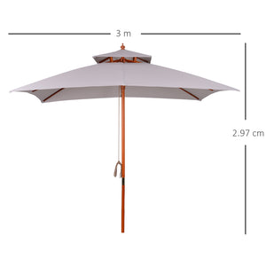 3 x 3 (m) Garden Umbrella, Large Parasol, Outdoor Sunshade Canopy with Double Tier, Grey