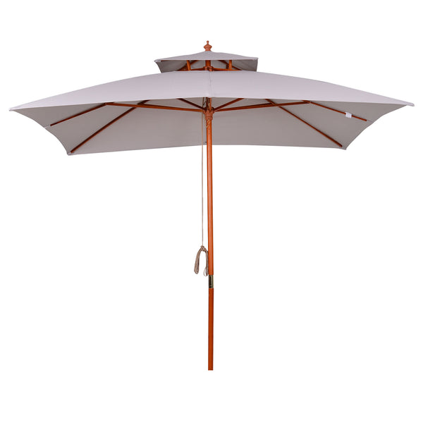 3 x 3 (m) Garden Umbrella, Large Parasol, Outdoor Sunshade Canopy with Double Tier, Grey