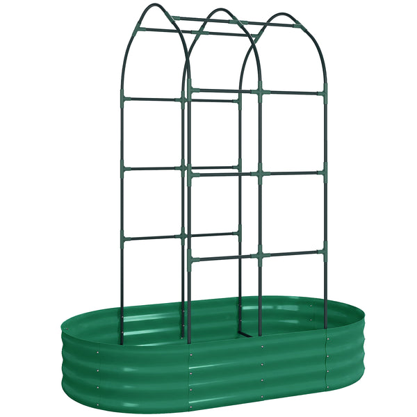 Galvanised Raised Garden Bed with Arched Trellis, 5 x 3 x 6ft Metal Outdoor Planter Box with Open Bottom Design, Modular Raised Bed with Gloves for Vegetable Flower, Easy Assembly, Green