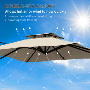 10ft Square Cantilever Patio Umbrella, 360° Rotating Overhanging Umbrella with Cross Base, Crank Handle, Double Canopy, 8 Ribs, 250gsm Polyester, Khaki